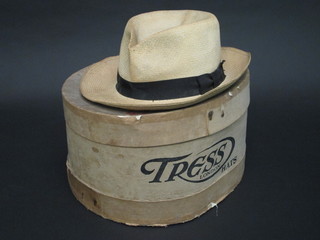 A Hodges cardboard hat box containing a Panama hat