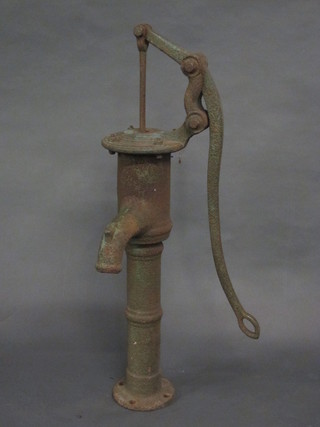 A Victorian green painted cast iron pump 29"