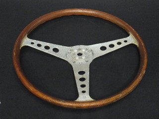 A wooden and metal car steering wheel 16"