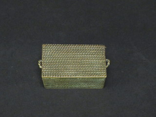 A rectangular brass stamp box in the form of a basket with  hinged lid 2 1/2"