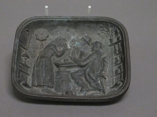 A cast metal ashtray decorated a tavern scene 5"