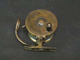 A 19th Century brass Malloch's patent side caster fishing reel 3 1/2"