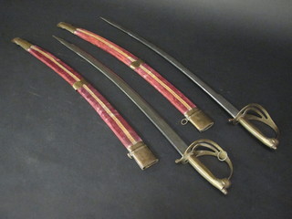 A pair of reproduction Eastern made sabers with 23" blades and porcelain grips