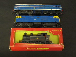 A Triang Hornby tank engine R.52S, boxed together with 2  Hornby double headed diesel locomotives R357 and R358