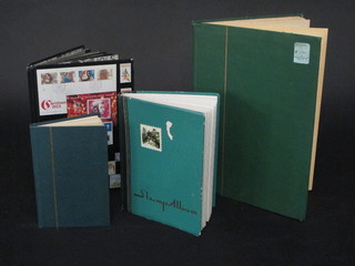 A green stock book - mostly Belgian, Israel and USA and 3 other stock books