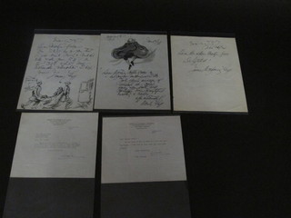 James Montgommery Hall, 3 signed letters - 2 with cartoons,  together with John Gielgud signed typed letters dated 1936 from  the office of Guthrie McClintic New York
