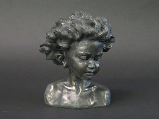 R Moll, limited edition bronzed head and shoulders portrait of a child 8"