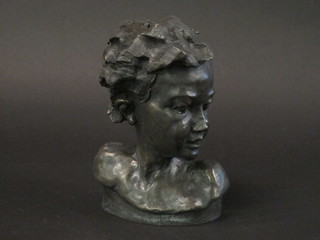 R Moll, a limited edition bronzed head and shoulders portrait  bust of a child 8"
