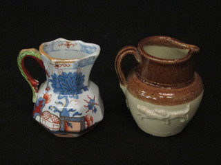 A Masons Ironstone jug the base with blue mark 3" together with  a stone glazed jug decorated a hunting scene 3"