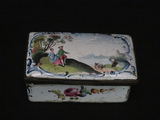 An 18th Century rectangular enamelled trinket box with hinged lid 3", f,