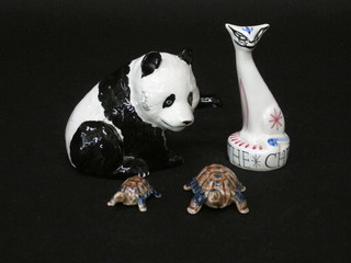 A Beswick figure of a seated panda, f and r, 5", a pottery figure  of a Cheshire Cat 5", 2 Wade tortoises