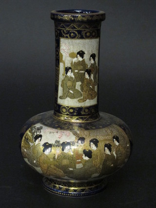 A Japanese Satsuma club shaped vase, the base with seal mark 8"