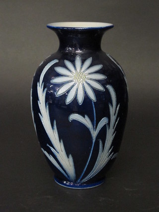 A blue salt glazed Continental vase 9" with floral decoration