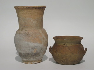 A terracotta twin handled bowl 6" and a do. vase 13"