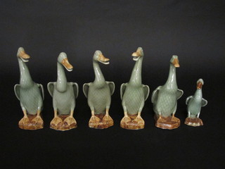 A set of 6 Oriental figures of standing geese