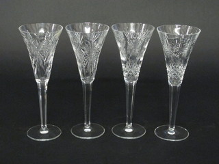 8 various Waterford cut glass champagne flutes decorated Butterflies and sheaths of corn 