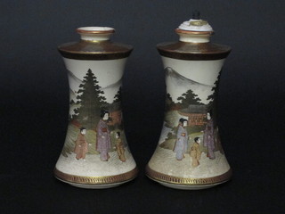 A pair of Japanese Satsuma waisted porcelain vases 7 1/2", rims  f and r,