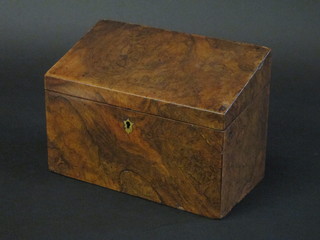 A Victorian figured walnut stationery box with hinged lid and brass escutcheon 9"