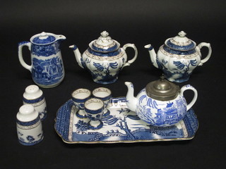 A collection of blue and white table china