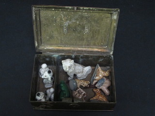 A small collection of Wade and other figures of animals  contained in a brass box