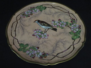 A circular Limoge porcelain plaque decorated a bird 12"