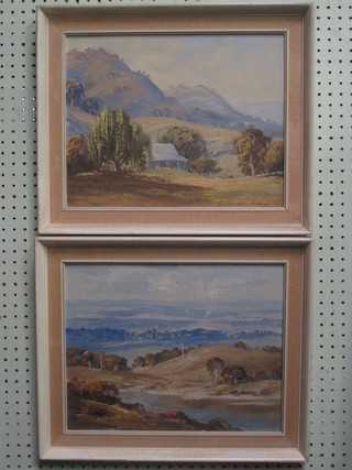 R Parsons, Australian School, a pair of oil paintings on board "Rural Scenes with Building" 11" x 14"