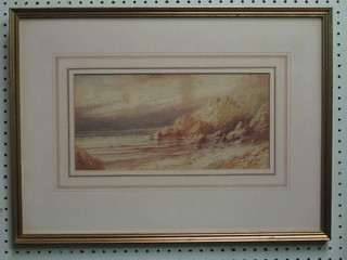 19th Century watercolour drawing "Sailing Ships in Distance" 6  1/2" x 13"