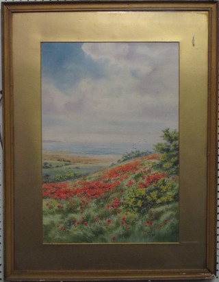 A Binbeck, watercolour drawing "Hillside with Poppies" 20" x  13"