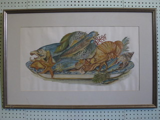 Mary Gregory, a limited edition coloured print "The Fish  Platter" 13" x 24", 1/100,