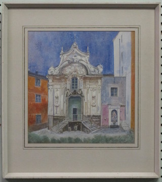 Joan Vernon-Cryer, watercolour drawing "Baroque Church in Sorrento" 10" x 9", the reverse with Bankside Gallery label