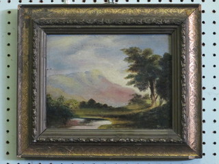 J A, oil on canvas "Mountain Scene with Lake", monogrammed  and dated 1903 7" x 9"