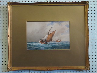 F J Aldridge, watercolour drawing "Fishing Boating in Full Sail"  6 1/2" x 10"