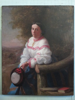 An oil painting on canvas "Portrait of a Seated Lady" the reverse marked Charles Landseer 48" x 38"  ILLUSTRATED
