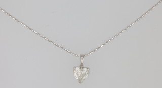An 18ct fine white gold chain hung a diamond heart shaped  pendant, approx 1.21ct