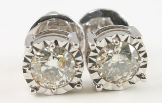 A pair of 18ct white gold ear studs set circular cut diamonds, approx 1.36ct