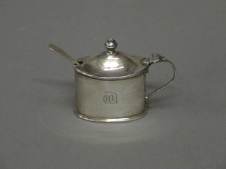 A Victorian oval silver mustard pot with blue glass liner,  Sheffield 1896