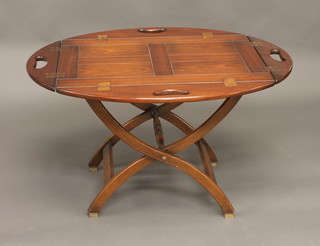A mahogany folding butler's tray and stand 28 1/2"