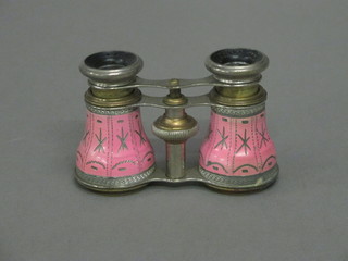 A pair of 19th Century French pink enamelled opera glasses by  Lamier Paris