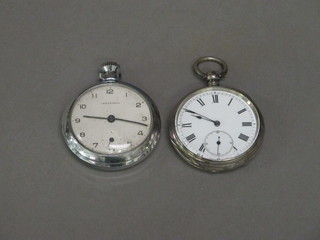 An open faced pocket watch contained in a case marked 800 and  an Ingasol pocket watch
