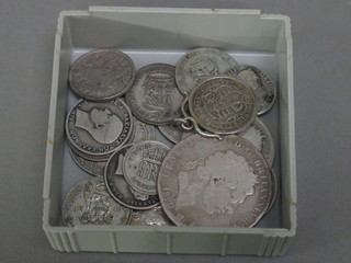 A George III 1817 penny mounted as a pendant and a collection  of silver coins