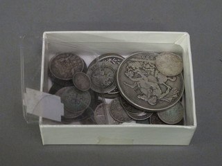 A Victorian 1839 silver Maundy Penny, a Victorian 1889 crown and a collection of silver coins