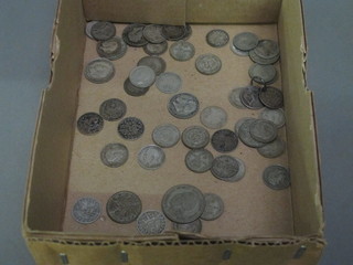 A collection of silver threepences and other coins etc