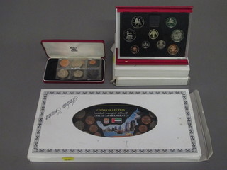 3 sets of British proof coins 1986, 1991 and 1992, a set of Jersey coins and a set of Arabian souvenir coins