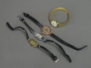 2 ladies gold cased wristwatches and 2 others