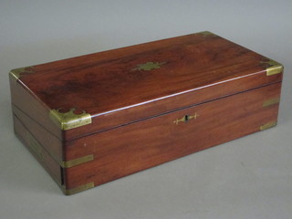 A Victorian rectangular mahogany and brass banded writing  slope with hinged lid 20"