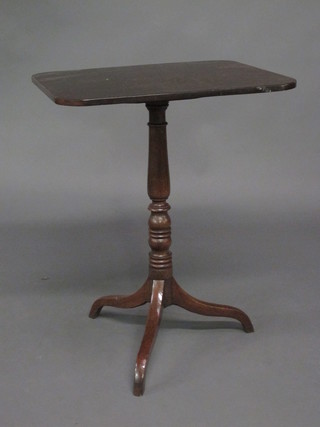 An 18th/19th Century rectangular oak wine table, raised on pillar and tripod base 22"