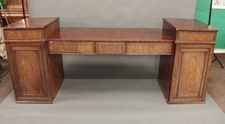 A 19th Century mahogany drop pedestal sideboard fitted 3 short  drawers, the pedestal fitted double cupboards 96"