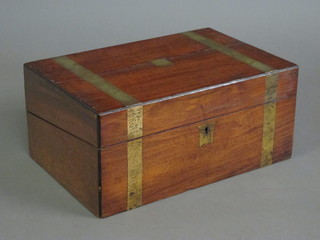 A Victorian mahogany and brass banded writing slope with  hinged lid 30 1/2"