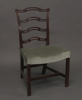 A 19th Century mahogany London ladder back chair with  upholstered seat, raised on square tapering supports