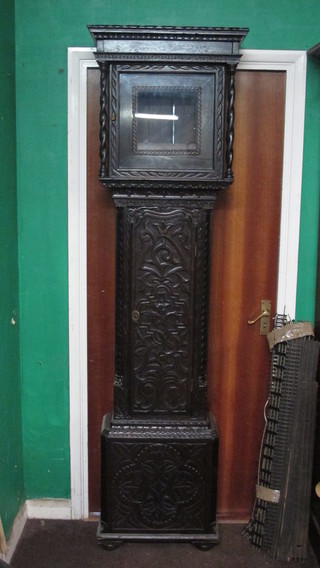 A carved oak longcase clock case only 82" with a 13 1/2" x 13  1/2" aperture
